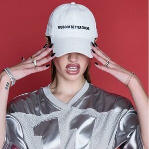 AKIRA You Look Better Online White Cap with Black Embroidery One Size NWT